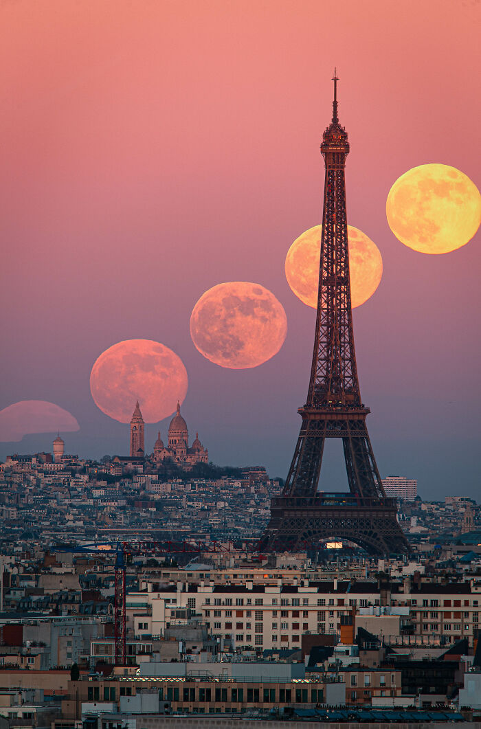 "Paris’ Supermoon Drama at Sunset" By Martin Giraud