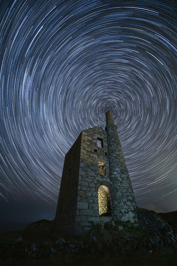 "Star Trails & An Old Tin Mine Chimney" By Jennifer Rogers