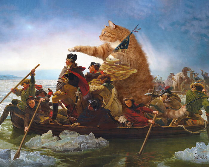 Washington Crossing The Delaware In A Boat Piloted By The Fat Cat