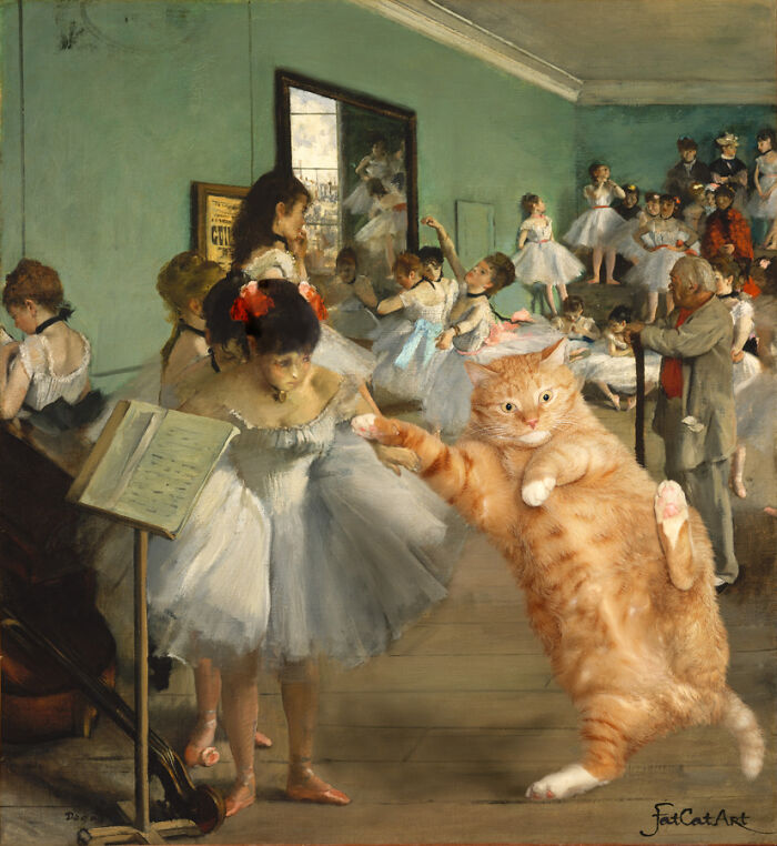 The Dance Class: Zarathustra The Cat Teaches The Young Ballerina To Dance Pas-De-Chat