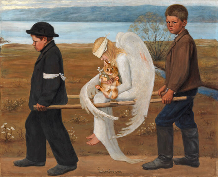 The Wounded Angel With Their Cat