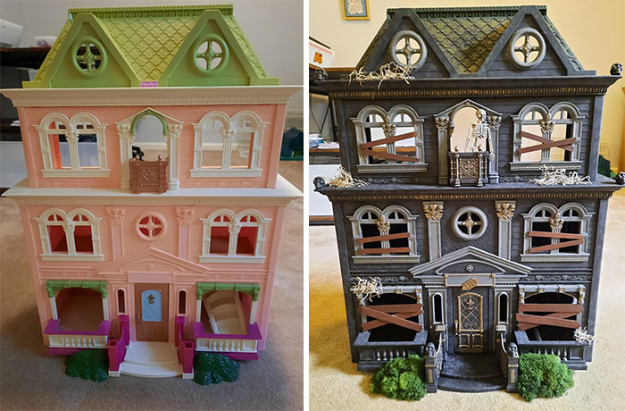 Turned An Old Dollhouse Into A Spooky Haunted Mansion—Spooky Yet Cute!
