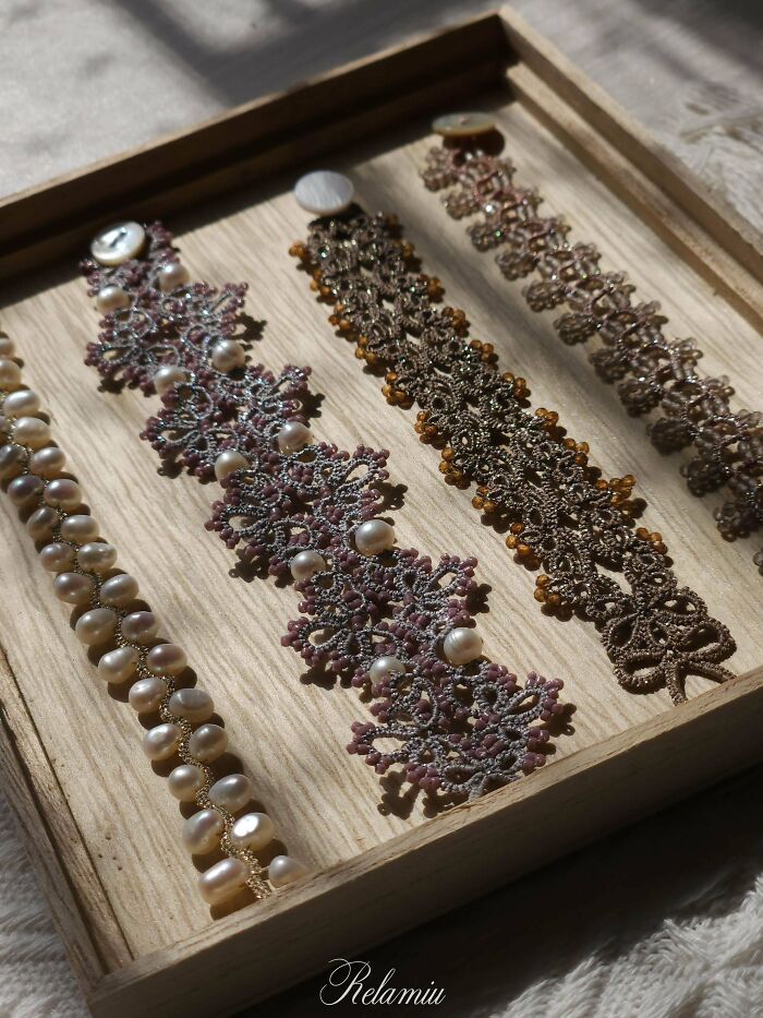 Made Some Lace Bracelets With Pearls And Garnet—Fancy Fun!
