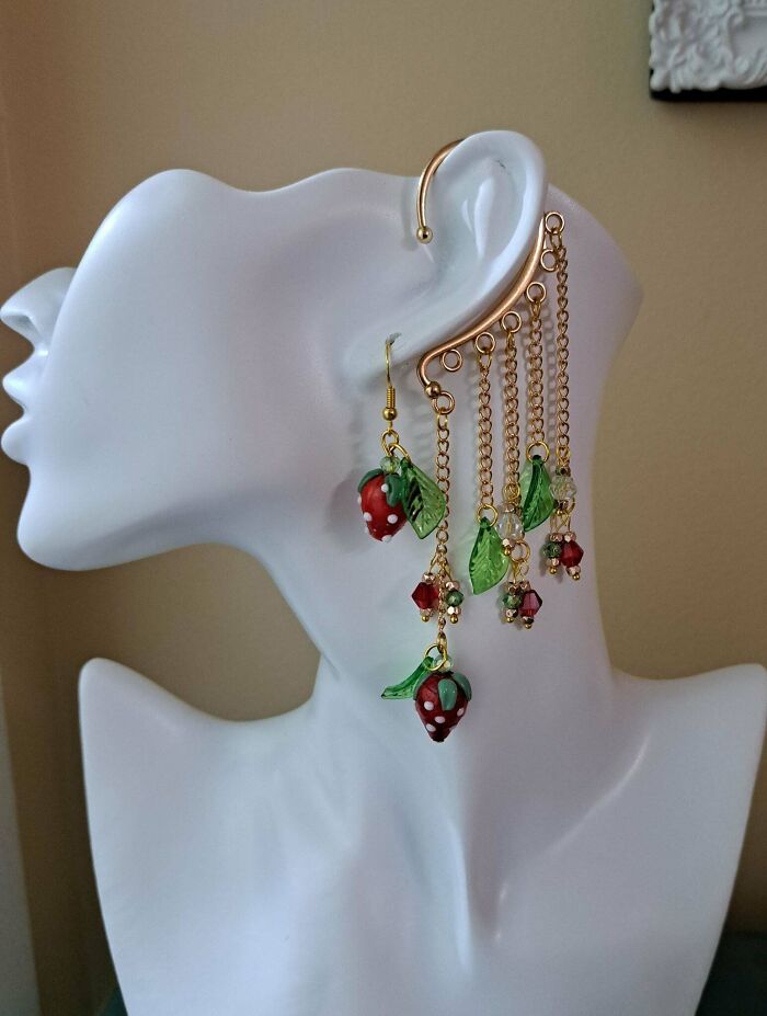 Strawberry Ear Wrap And Matching Earrings I Made—Sweet, Right?