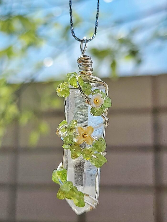 Inspired By Wild Garden Vines, Made This Pendant With Peridot And Quartz