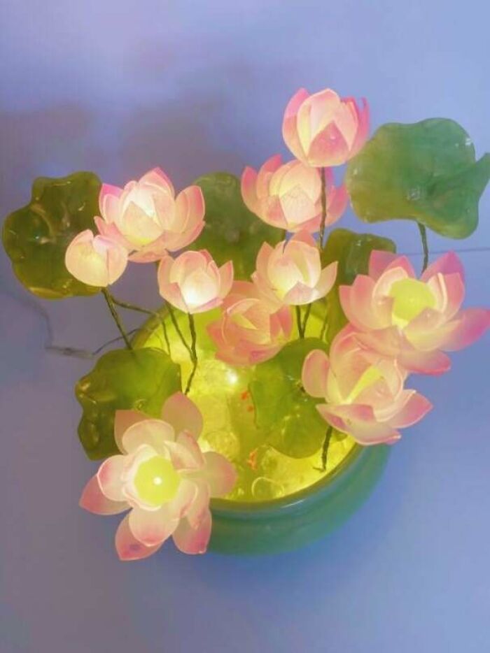 Handmade Lotus Resin Lamp That Looks Like It Sprouted From A Fairy Garden