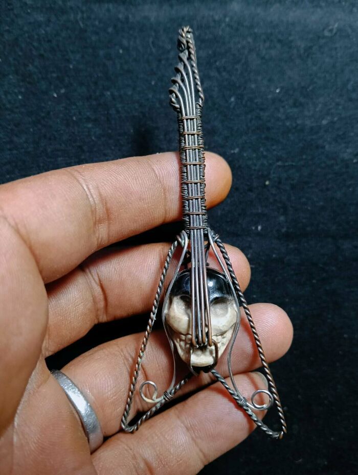 Guitar-Shaped Pendant With Natural Stone—Rock And Roll!