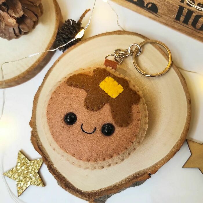 Felt Pancake Keychain With My Own Pattern—Breakfast Goals!