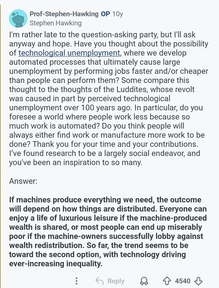 Stephen Hawking’s Last Reddit Comment Got Gold. Because Of Course.