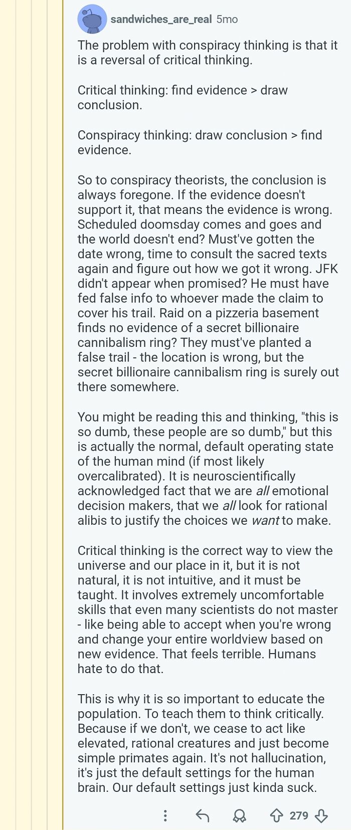 User Explains Critical Thinking Vs. Conspiracy Theories Like a Pro