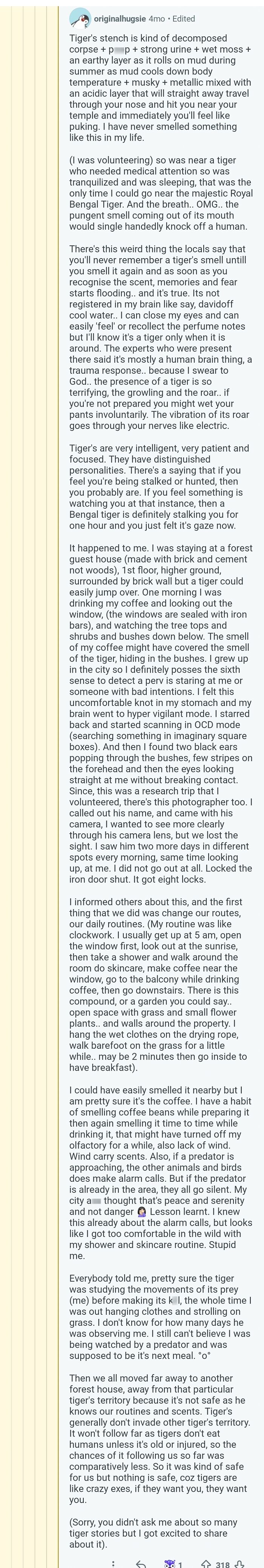 User Shares How Tigers Smell and What It’s Like to Be Stalked by One (Whoa!)