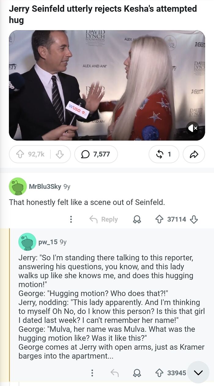 Jerry Seinfeld Snubs Kesha's Hug, Inspires Internet’s Funniest Seinfeld Scene Edit