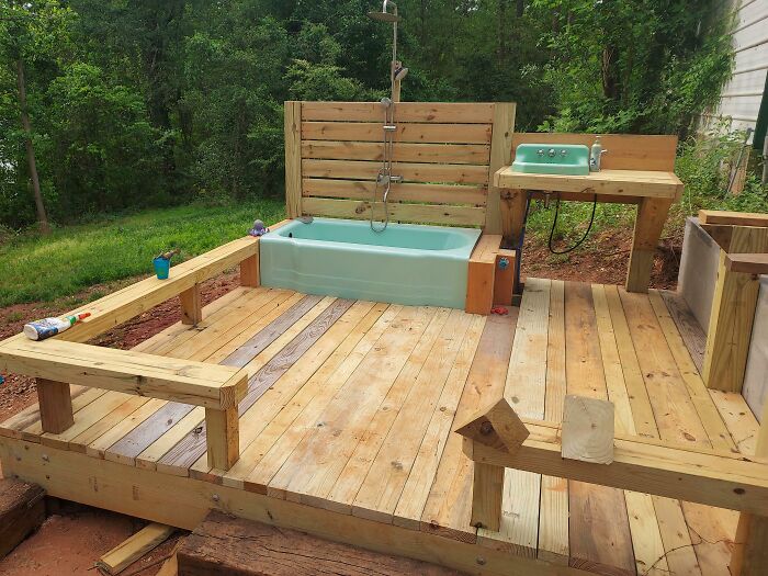 Wife Wanted an Outdoor Bathroom for the Kids, So Why Not?