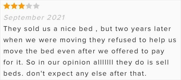 Mattress Store Won't Help Move? Customer Is NOT Happy