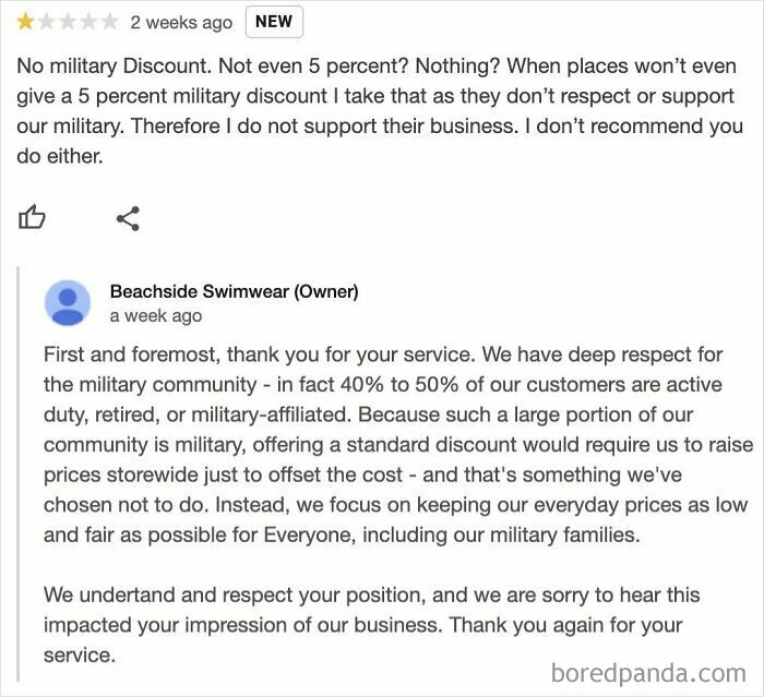 Flips Out Over Military Discount At Swimwear Store
