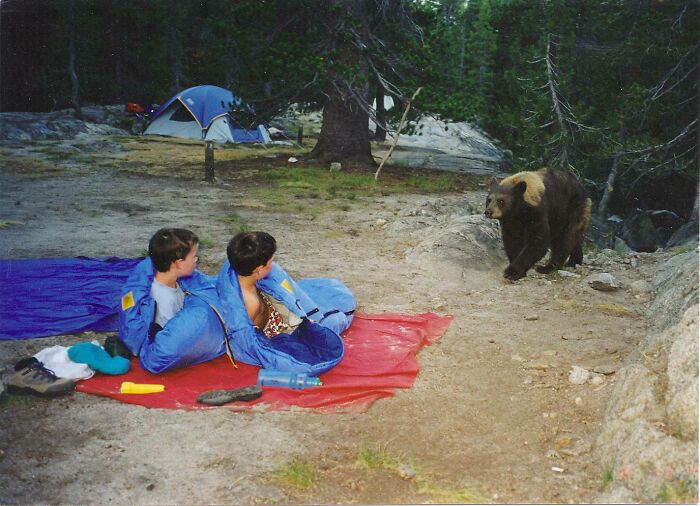 My Brother, a Bear, and Me on Our First Backpacking Trip 12 Years Ago