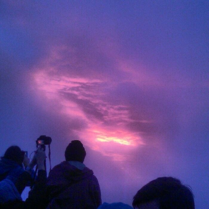 On Top of a Volcano Waiting for Sunrise—Thank Clouds for This View