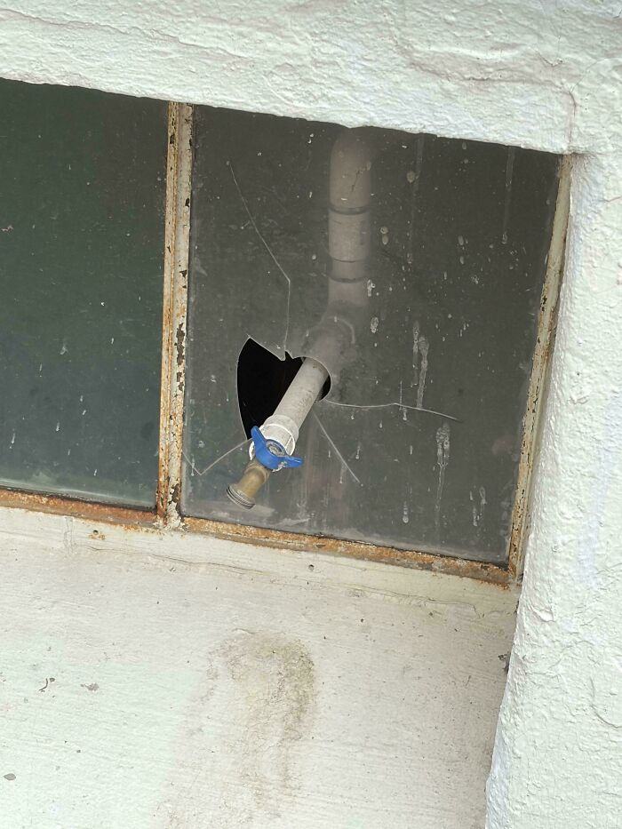 Builder Broke the Window So the Spigot Is Outside. Genius?