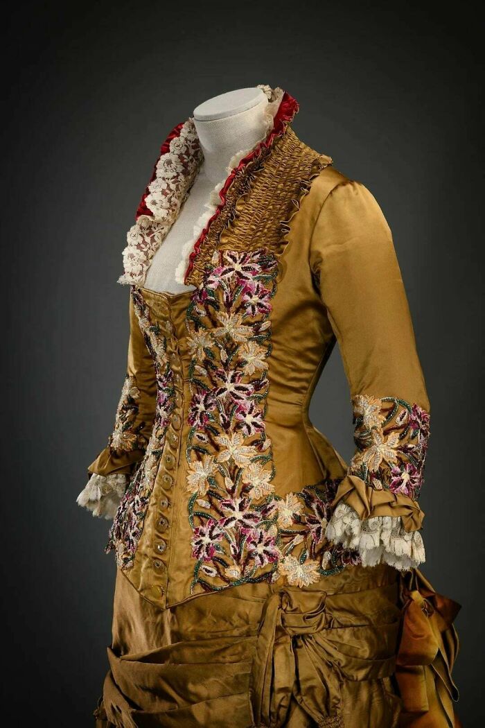 Whale Bone Bodice and Yellow Silk Gown, 1881