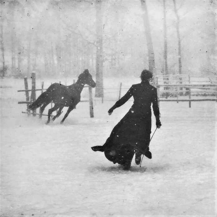 'Lady with Her Horse on a Snowy Day' — Moving Photos Were Already a Thing!
