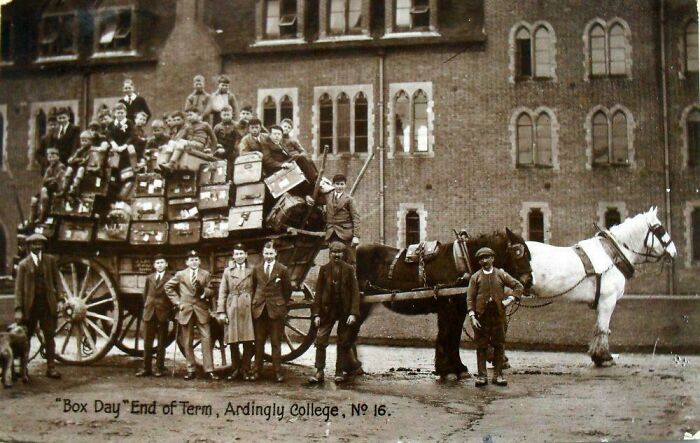 End Of Term At Ardingly College, Boys Chilling On Luggage