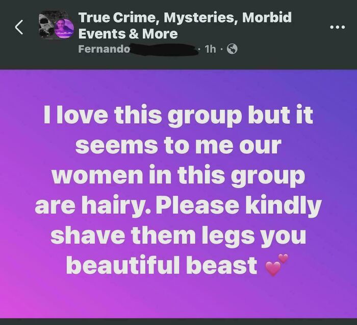 Unsolicited Opinions on Women's Body Hair in a True Crime Chat? Wrong Group, Buddy