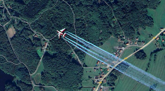 A Colorful Flying Airplane Caught On Google Maps