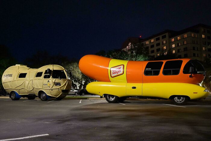 Saw the Oscar Mayer Wienermobile and Planters Nutmobile Parked Side by Side – Iconic!