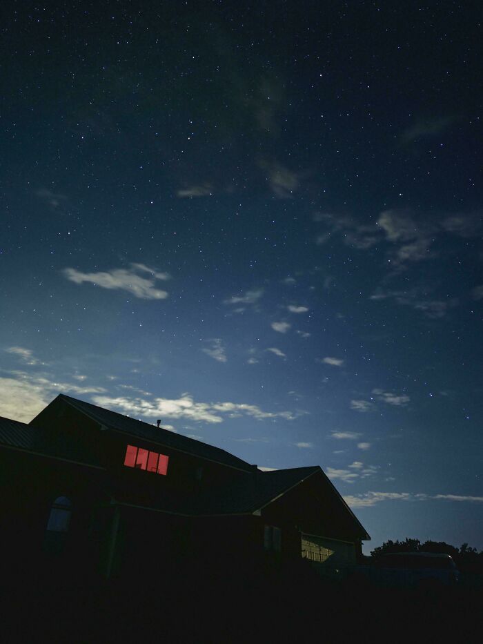 Long Exposure of Night Sky Captures My New House – But That Red Window? No One’s Home!