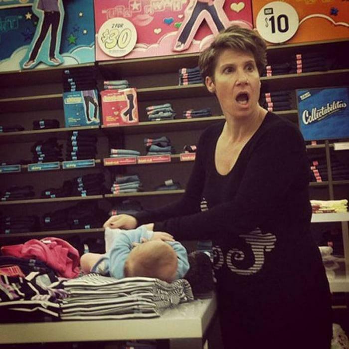 Wild Karen Changing Diaper On Store Display: “Are You Taking My Pic?!”