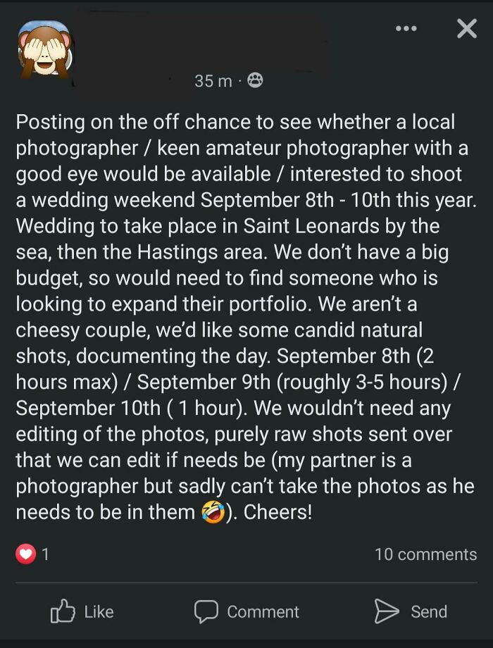Wanted: Wedding Photographer. Pay? Just Exposure!
