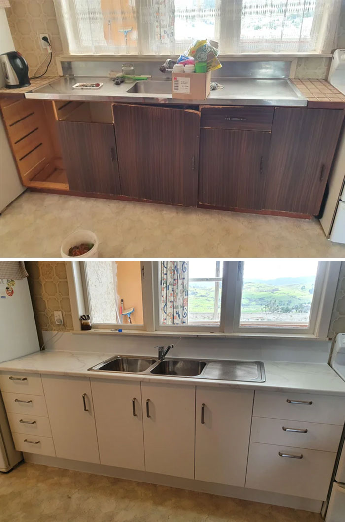 Kitchen Bench and Cupboard Makeover – Bye Bye Old Look