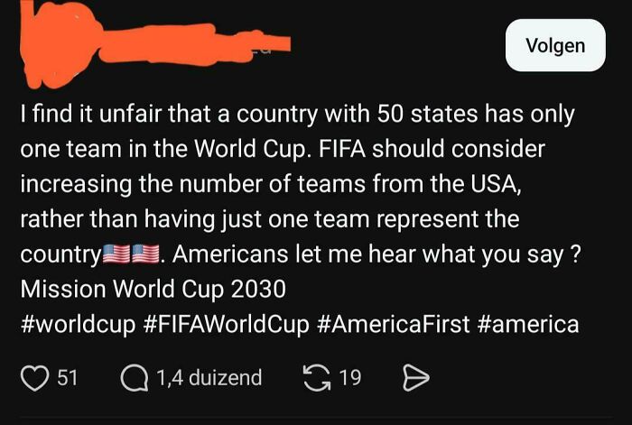 Unfair! 50 States But Only One World Cup Team?