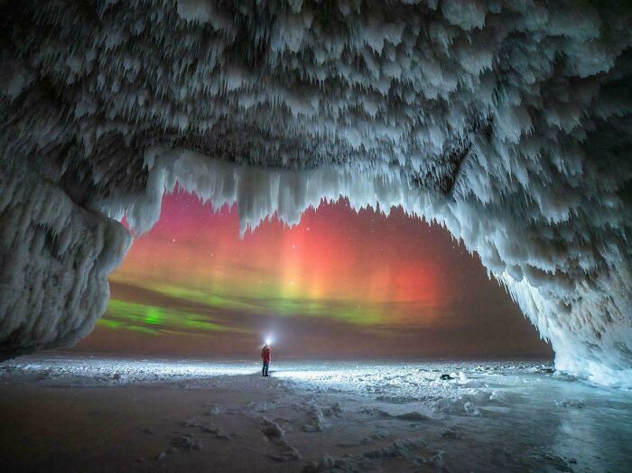 Northern Lights Through An Ice Cave Mouth — It’s Like Nature’s Portal