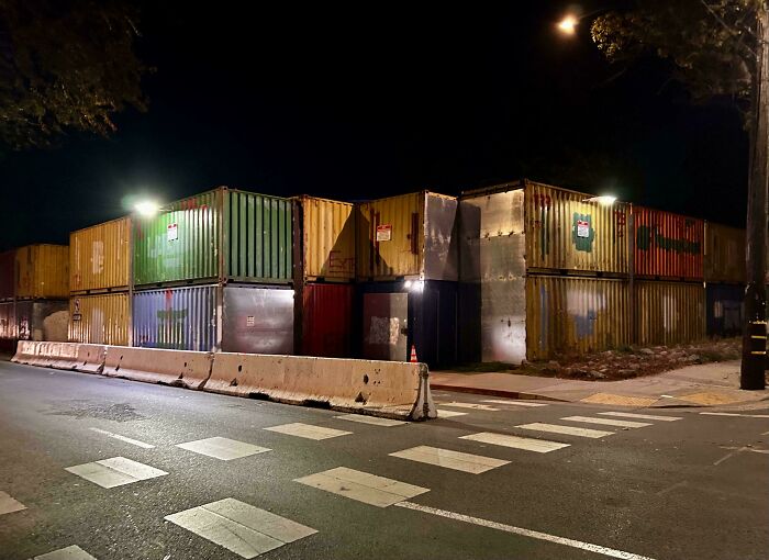 Walls Of Storage Containers To Keep Homeless Out. Nice.