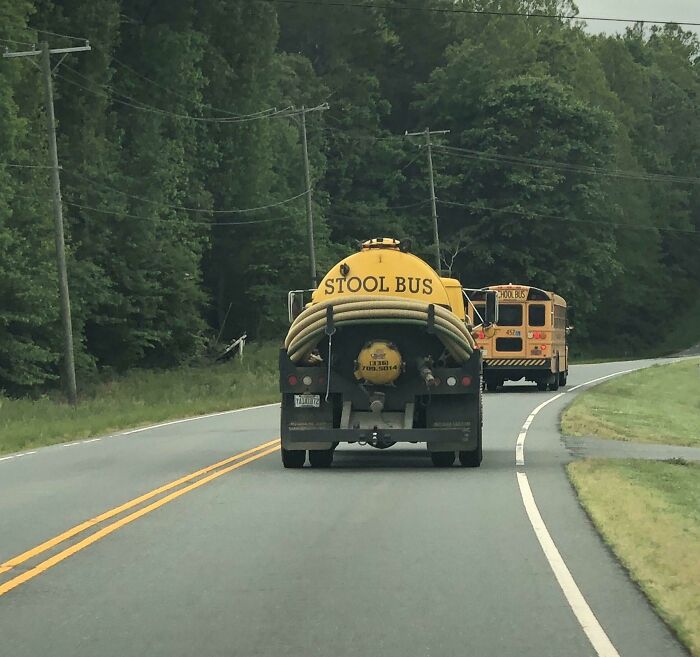 A Stool Bus Followed Right Behind The School Bus. Coincidence Or Playground Prank?