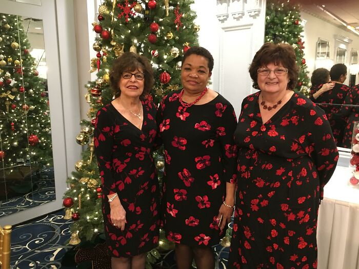 My Grandma And Her Two Friends Showed Up At The Same Wine Tasting Wearing The Same Dress. Fashion Police, Where You At?