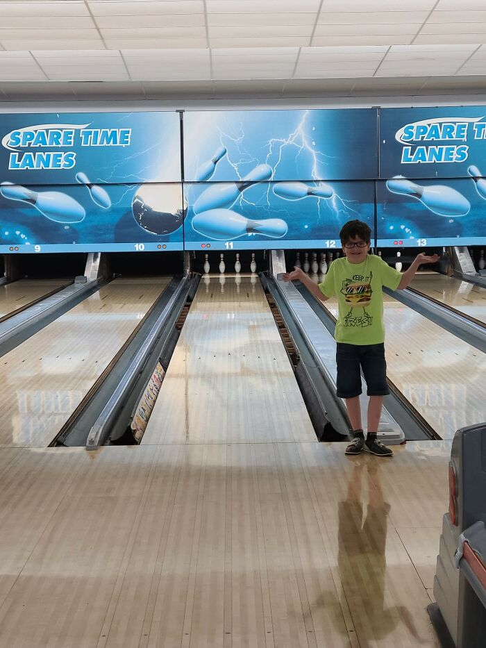 My Brother Knocked Down Every Pin Except The Last Four. Bowling Skills Or Just Odd?