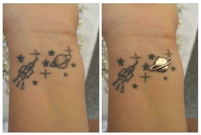 Charm From A Flea Market Fits Perfectly On My Friend’s Tattoo. Match Made In Ink!