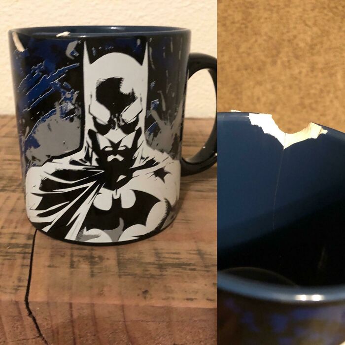 Dropped And Cracked My Batman Mug. The Chipped Part Looks Exactly Like The Bat Symbol! Bam!
