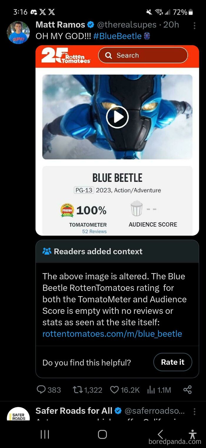 Lying About Blue Beetle’s Rotten Tomatoes Score