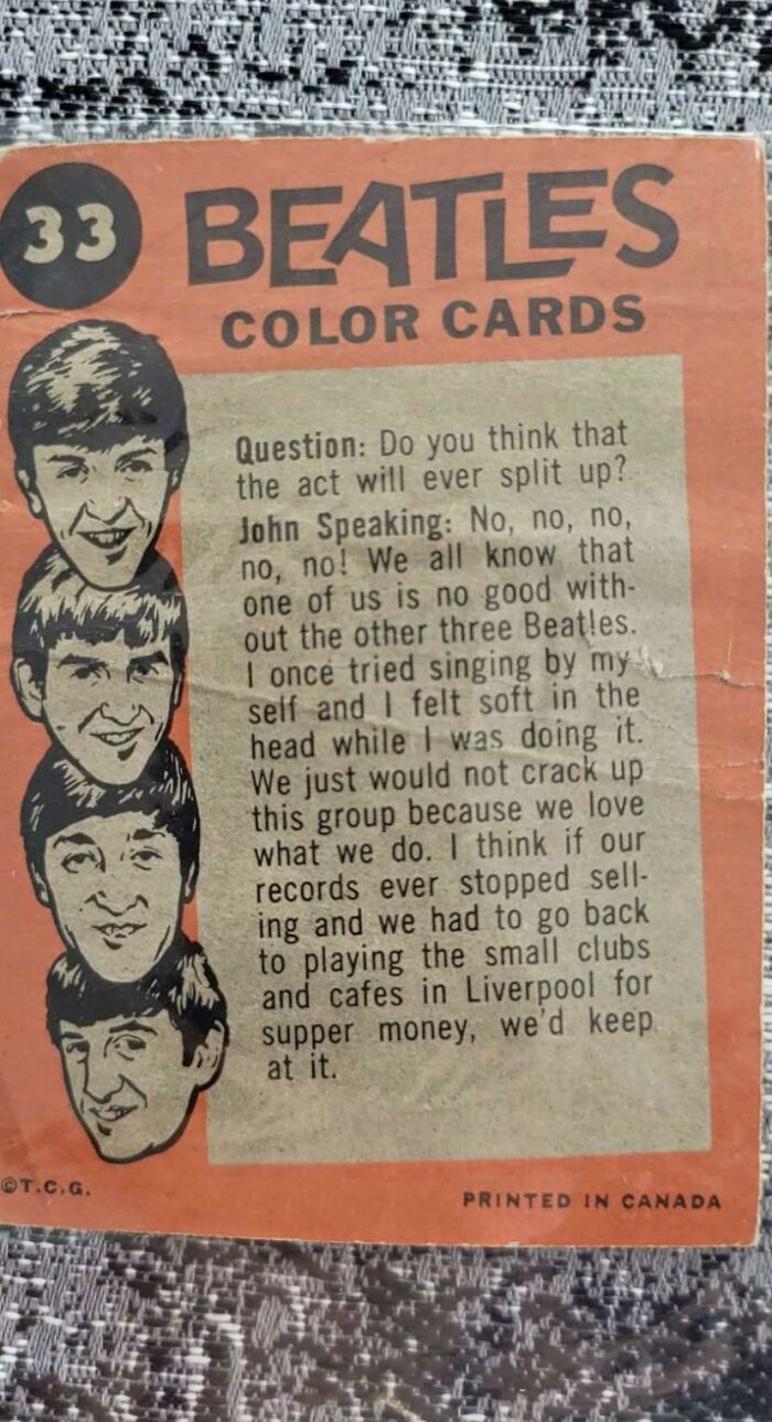 Beatles Collector’s Card From 1966 (Vintage Vibes)