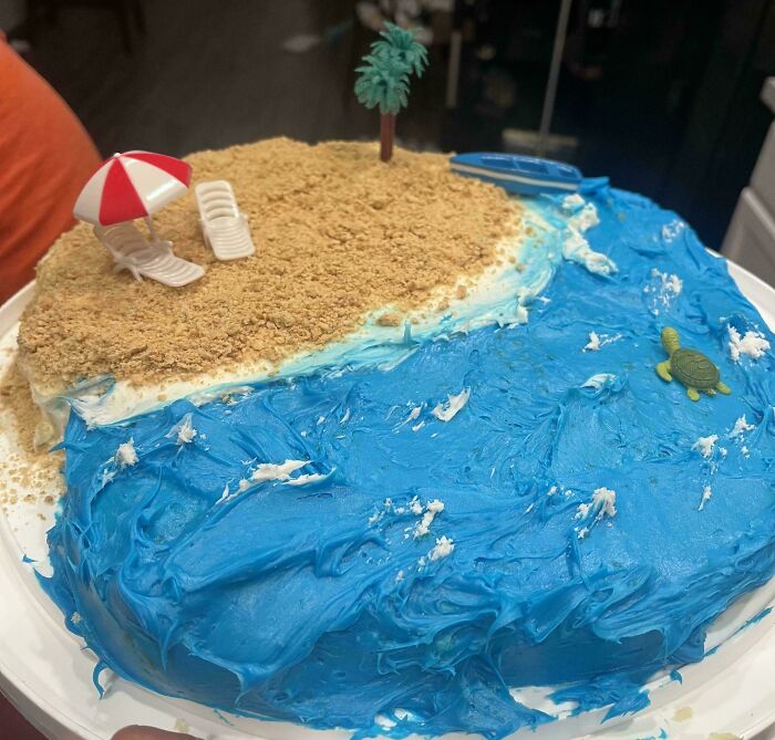 Birthday Beach-Themed Cake My Husband Made For Our Daughter