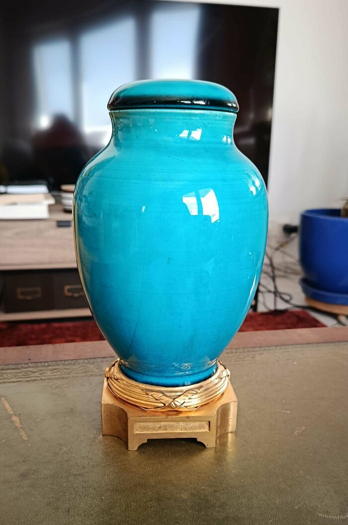 Turquoise Vase with Gilded Bronze Base – French Flair