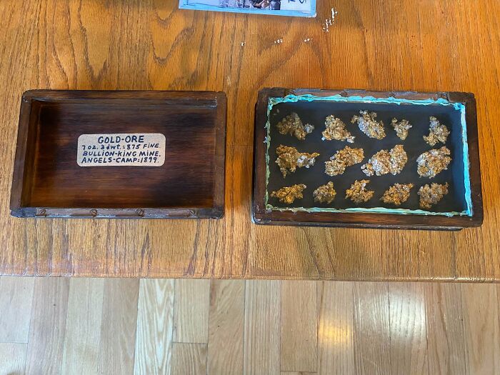 Gold in Quartz Box Labeled 1899 Angels Camp – USA