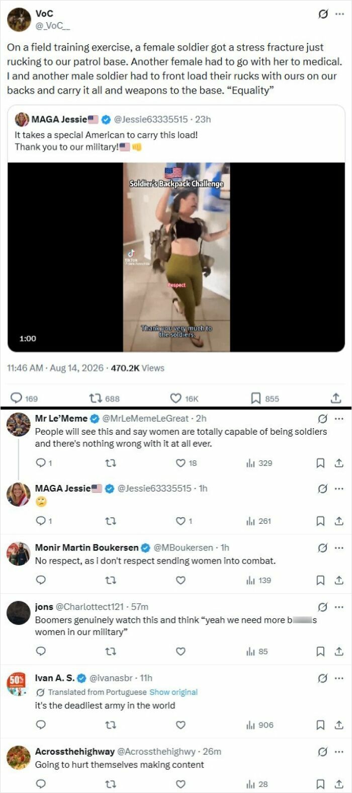 Female MAGA Supporter Praises Female Soldiers, Then Gets Attacked by … Well, You Know