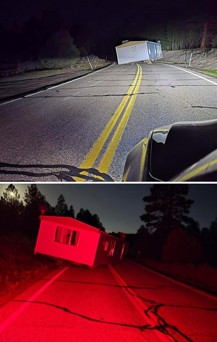 Someone Actually Left A House In The Middle Of The Road At 4 AM