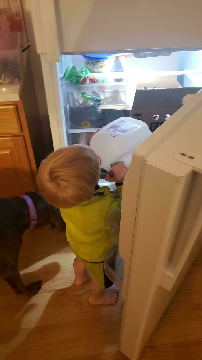 Woke Up To My 25-Month-Old Drinking Milk Right From The Fridge!