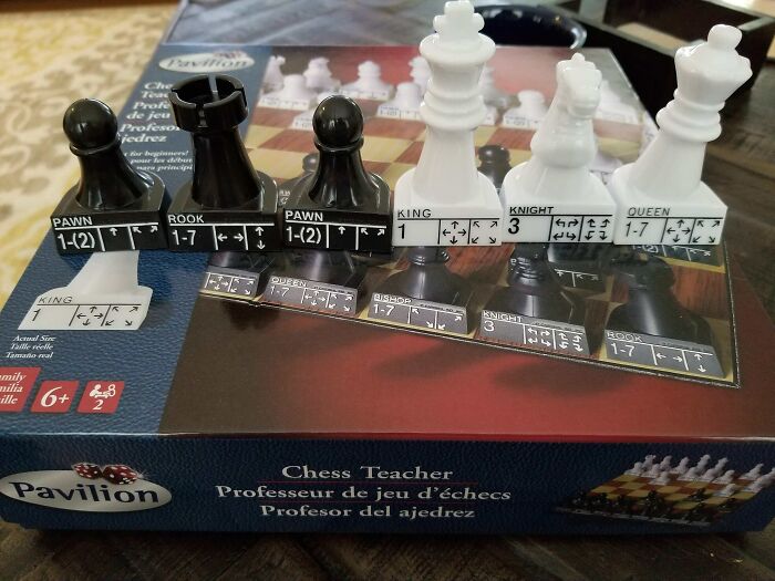 Chess Set for Beginners with Possible Moves Listed Right on Each Piece