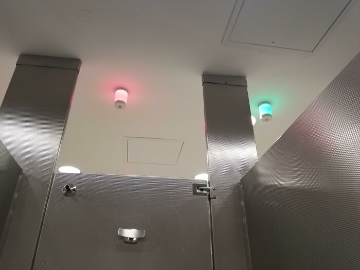 Atlanta Airport Bathroom Shows Which Stalls Are Taken with Lights